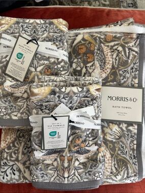 6 pc Morris & Co Strawberry Thief Bird & Floral Bath Hand Tip Towel Set